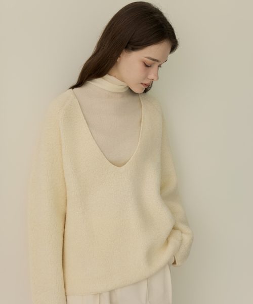 V-вырез шерсть бюклеé Sweater_3Color