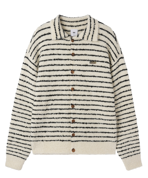 STRIPED бюклеé воротник трикотаж кардиган - Айвори