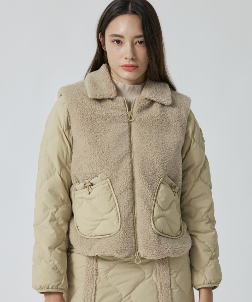 Женский Muscovy Fur-Trim Бомбер [Camel Beige]_HE4JP530