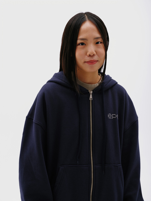STUDDED ZIP HOODIE (NAVY)