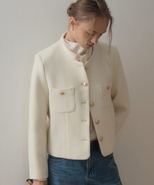 DEVON CLASSIC WOOL TWEED JACKET_IVORY