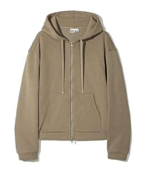 [На флисе] Укороченный вязаный худи на молнии Beige