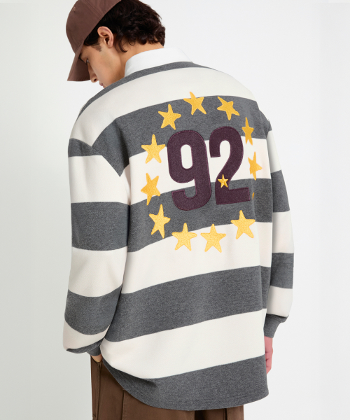 Stripe 92 Star Graphic Rugby Polo Рубашка_Charcoal