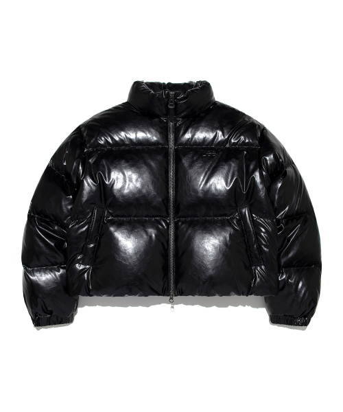 Женский укороченный пуховик из экокожи, Black