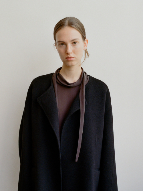 Merino Han Collarless Coat_Black
