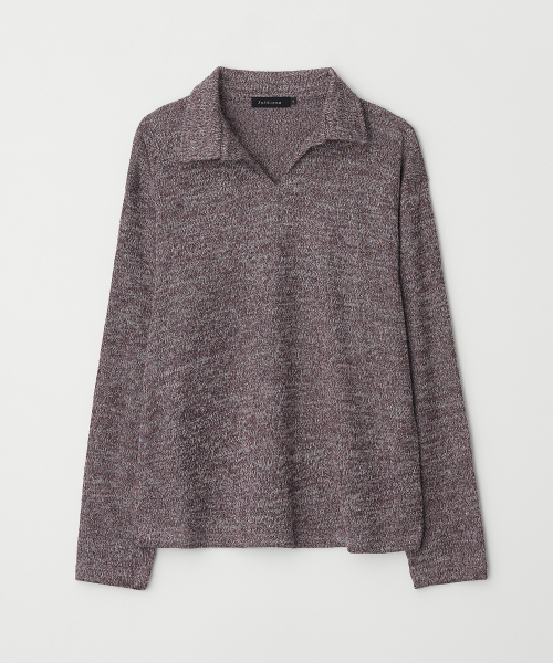 JN318 Herringbone Knit Pullover - WINE MELANGE