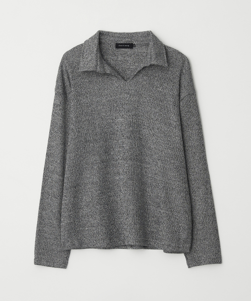 JN318 Herringbone Knit Pullover - DARK GREY MELANGE