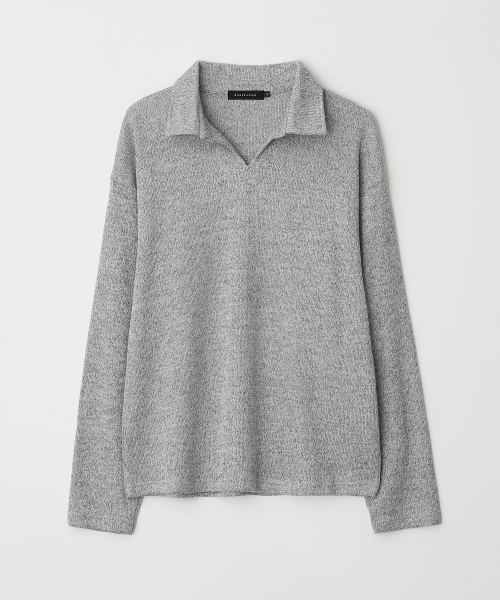 JN318 Herringbone Knit Pullover - LIGHT GREY MELANGE