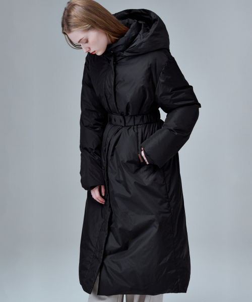 Тонкий длинный пуховик 6308 (Black)