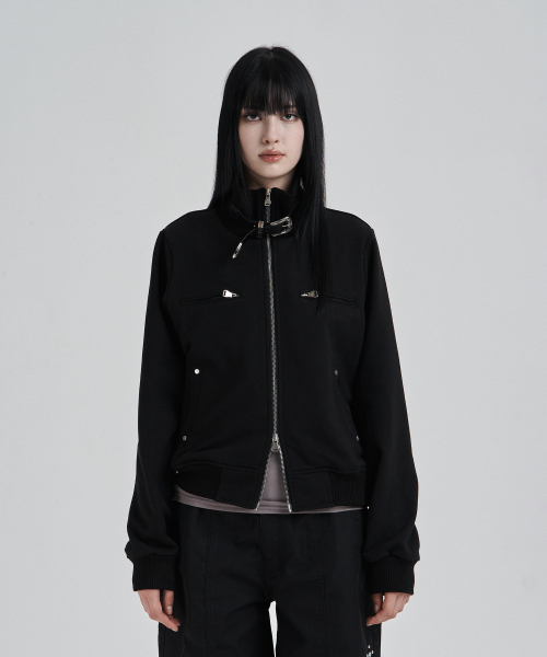Black Highneck jersey blouson