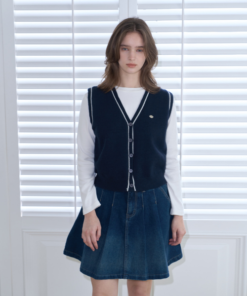 Line Knit Vest(navy)