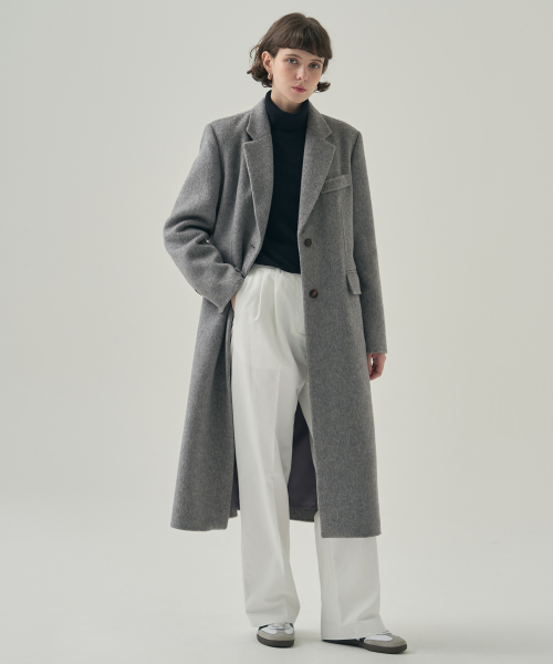 Длинное пальто ручной работы Rabbit Angora Wool [M.GREY]