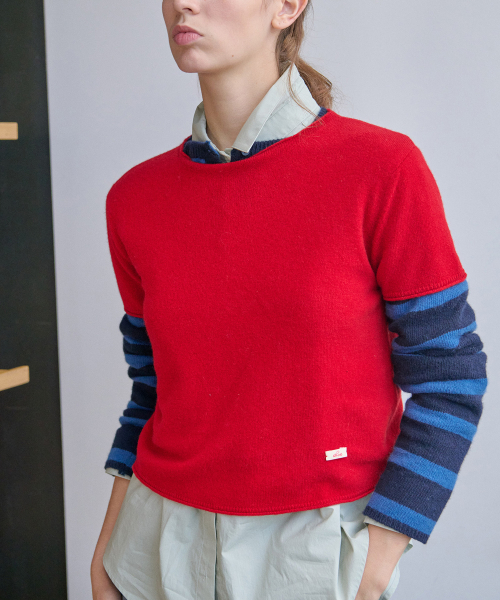 HALF SLEEVE ROUND NECK KNIT_RED