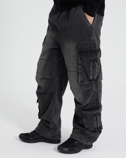 Джинсы карго TN с винтажной варкой Black Denim