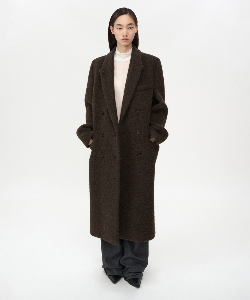 부클 알파카 헤어 더블 코트 BROWN