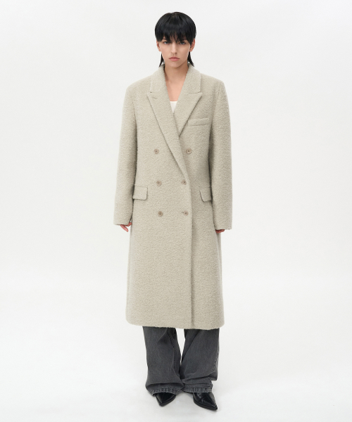 부클 알파카 헤어 더블 코트 ASH BEIGE