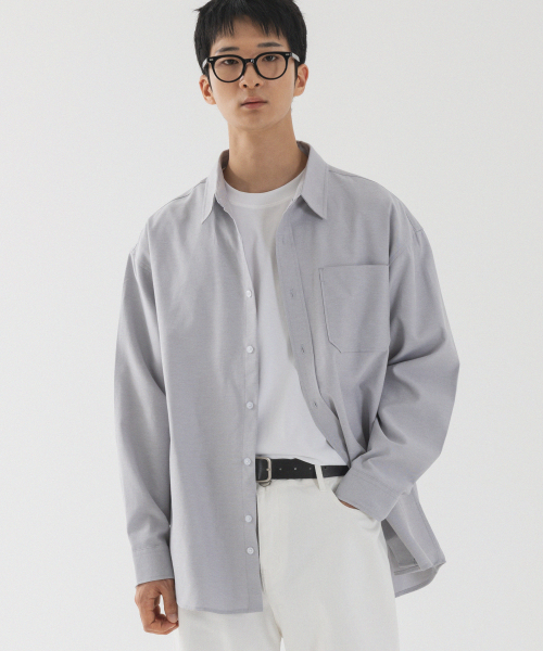 Однотонная оверсайз рубашка оксфорд (Grey)