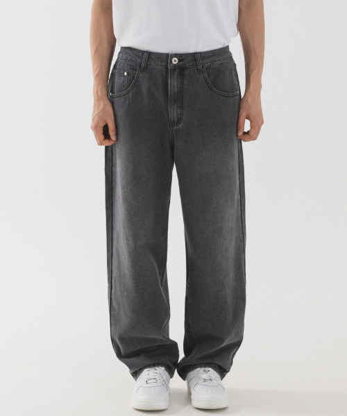 Слегка широкие джинсы с эффектом стирки (Dark Gray)
