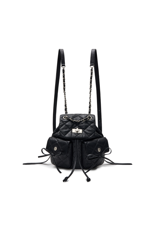 MUSINSA公式 | MATIN KIM DOUBLE POCKET QUILTING MINI BACKPACK IN BLACK
