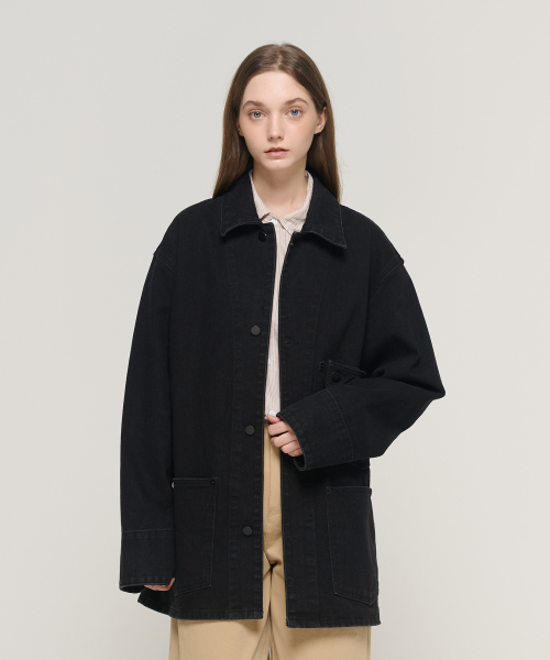 VINTAGE OVERSIZED DENIM WORK JACKET(BLACK)
