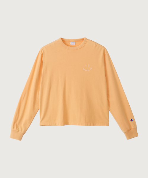 여성 아치 로고 루즈핏 워싱 롱슬리브 Soft Orange