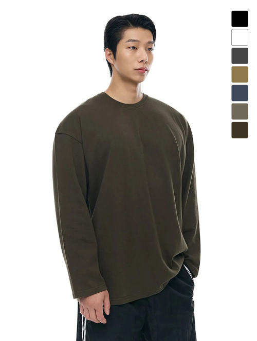 더블코튼 무지 오버핏 긴팔 티셔츠_7Color