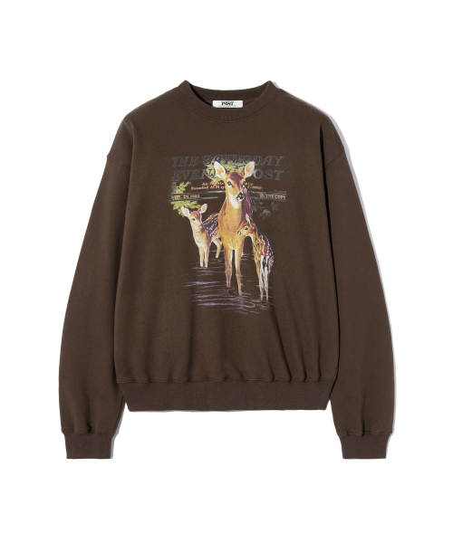 Deer Graphic Sweat Shirt_Brown