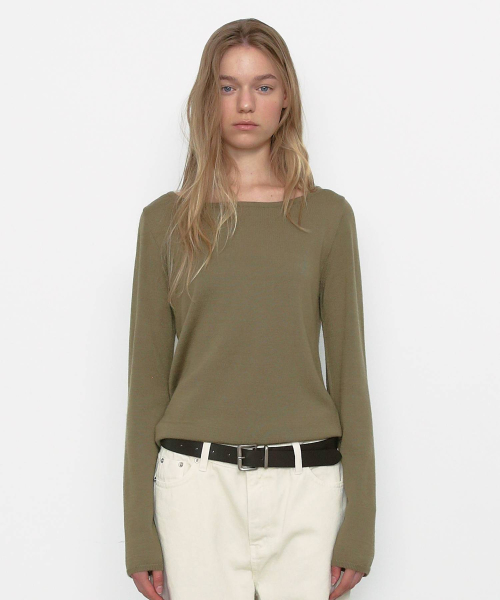 Cashmere Boat neck Knit [Olive Khaki]
