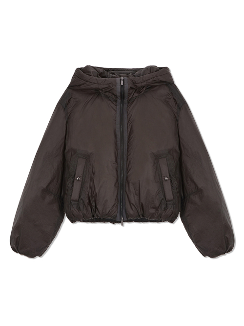 BACK LOGO HOODY SHORT DOWN JUMPER IN CHARCOAL