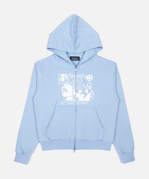 ANXIETY CANT KILL ME HOOD ZIP-UP (SKY BLUE)