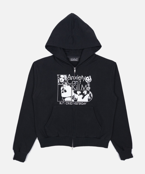 ANXIETY CANT KILL ME HOOD ZIP-UP (BLACK)