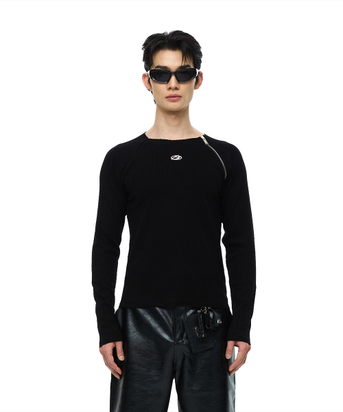 LOGO ONE SIDE ZIP UP KNIT