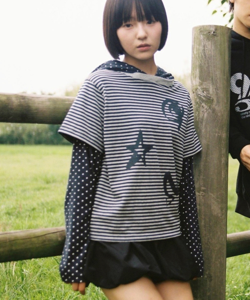 X9090 9STAR LAYERD HOOD LS TEE_NAVY(IK2FFMT555B)