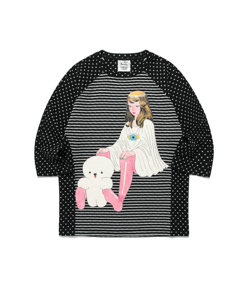 GAKIYA ISAMU STRIPE 3/4 SLEEVE TEE_BLACK(NG2FFUT551C)