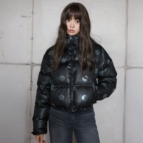 Укороченный пуховик в горошек DOT CROPPED DOWN JACKET BLACK BR4NZ002