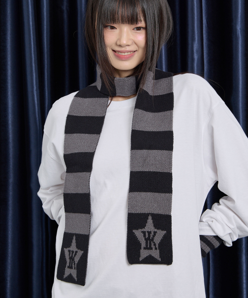 와이케이() 스트라이프 스타 머플러 차콜 상품 이미지