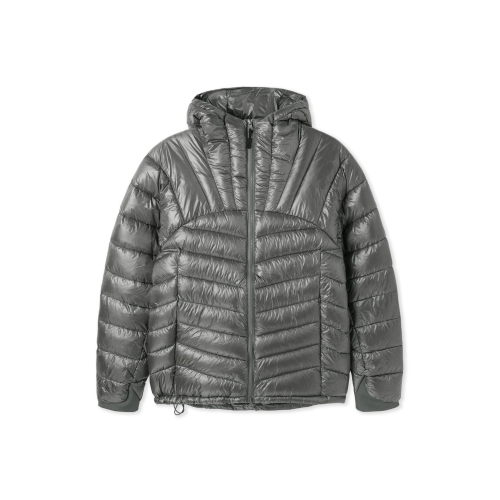 Glossy многополосный лёгкий пуховик-худи Grey