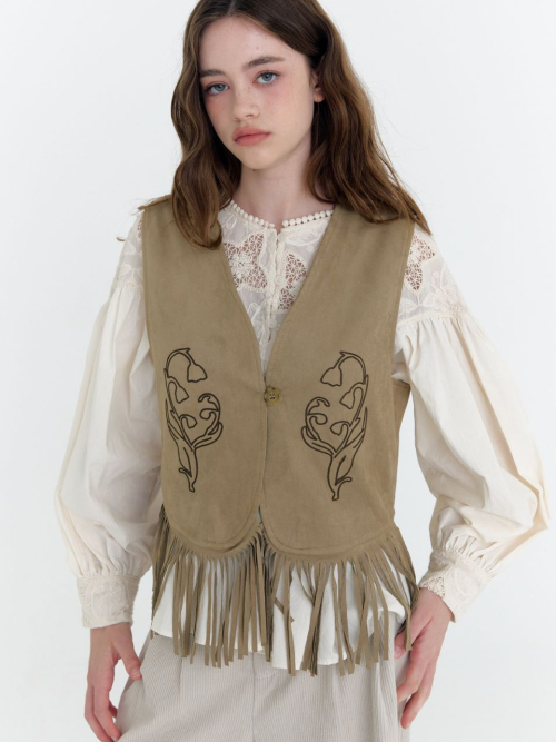 embroidered faux suede vest