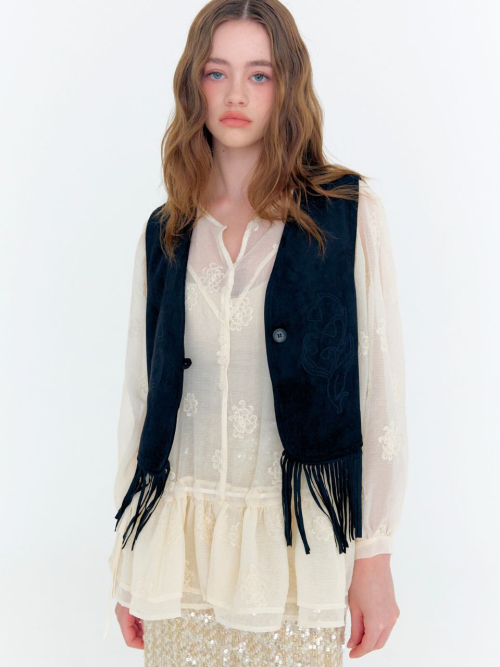 embroidered faux suede vest