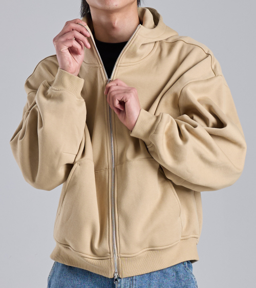 Двусторонняя минималистичная худи на молнии (Beige)