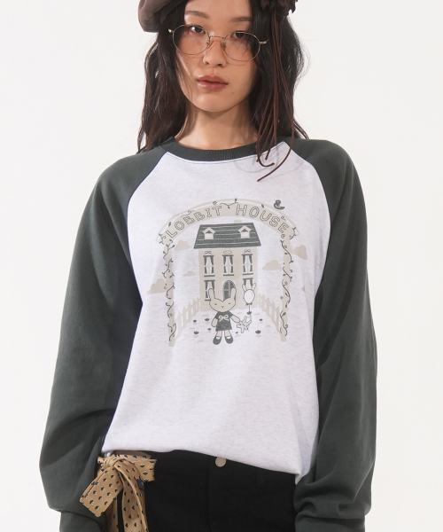 rabbit house raglan tee white green