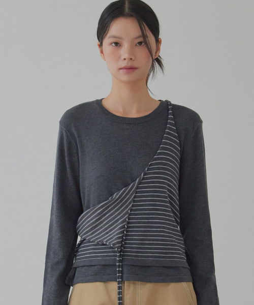 stripe layered halter neck set top_T521TP112