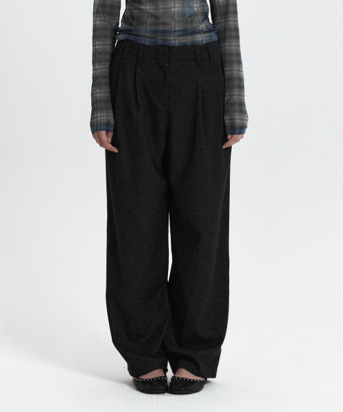 C DOUBLE LOOP WIDE WOOL SLACKS_CHARCOAL