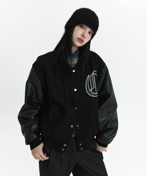 C DOUBLE-TEXTURE C VARSITY JACKET_BLACK