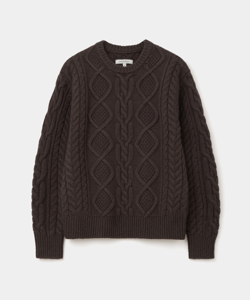 cable crew neck knit brown