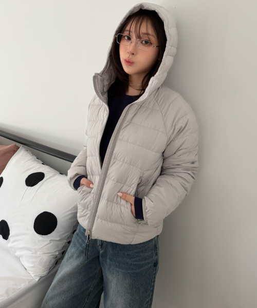 [덕다운ver.] 라이트웨이트 후드 덕다운 패딩 자켓 라이트그레이 COWJP001LGRAY