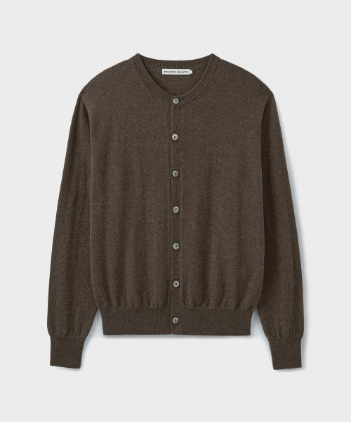 [SUPERIOR] ESSENTIAL SUPERFINE ROUND CARDIGAN [MELANGE BROWN]