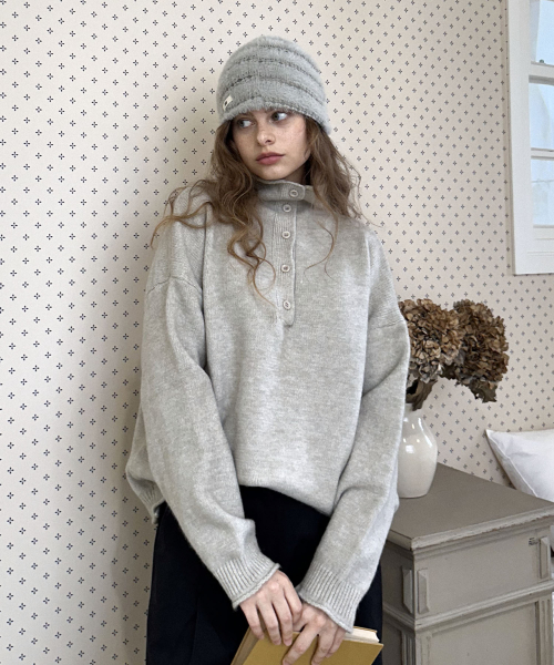 Haze high neck button knit (light gray)