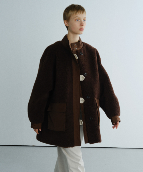 OVERSIZED POCKET FLEECE COAT - BROWN