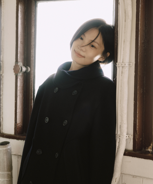 MUSINSA | OHESHIO LAYERED COLLAR DOUBLE WOOL COAT, DEEP NAVY